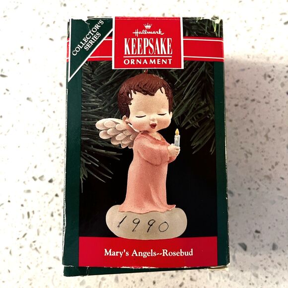 Hallmark Keepsake Ornament Mary’s Angels Rosebud 3rd In Series 1990 Boxed - Picture 2 of 7